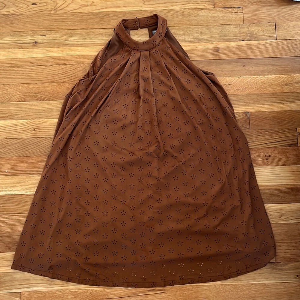 Brown Halter-style Dress with Floral Details